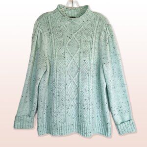Talbots Mint Green Cable Knit Heathered Sweater Size XL